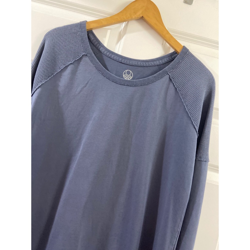 Te Verde Womens Blue Gray Mixed Media Waffle Knit Long Sleeve Top Size M RN83814